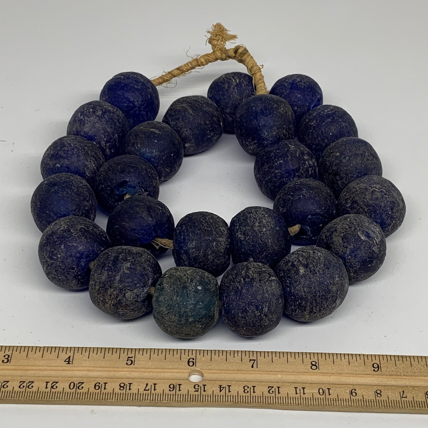 1.89 lbs, 24mm-26mm, 1 Strand, 24 beads, Blue Round Sea Glass Beads , B35653