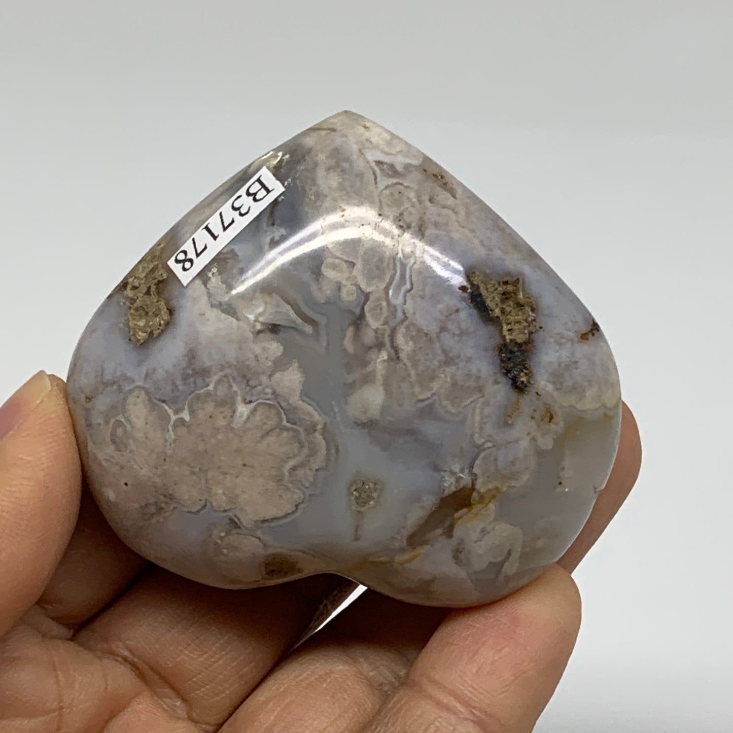 0.24 lbs, 2"x2.3"x1.1", Cherry Blossom Flower Agate Heart Crystal, B37178