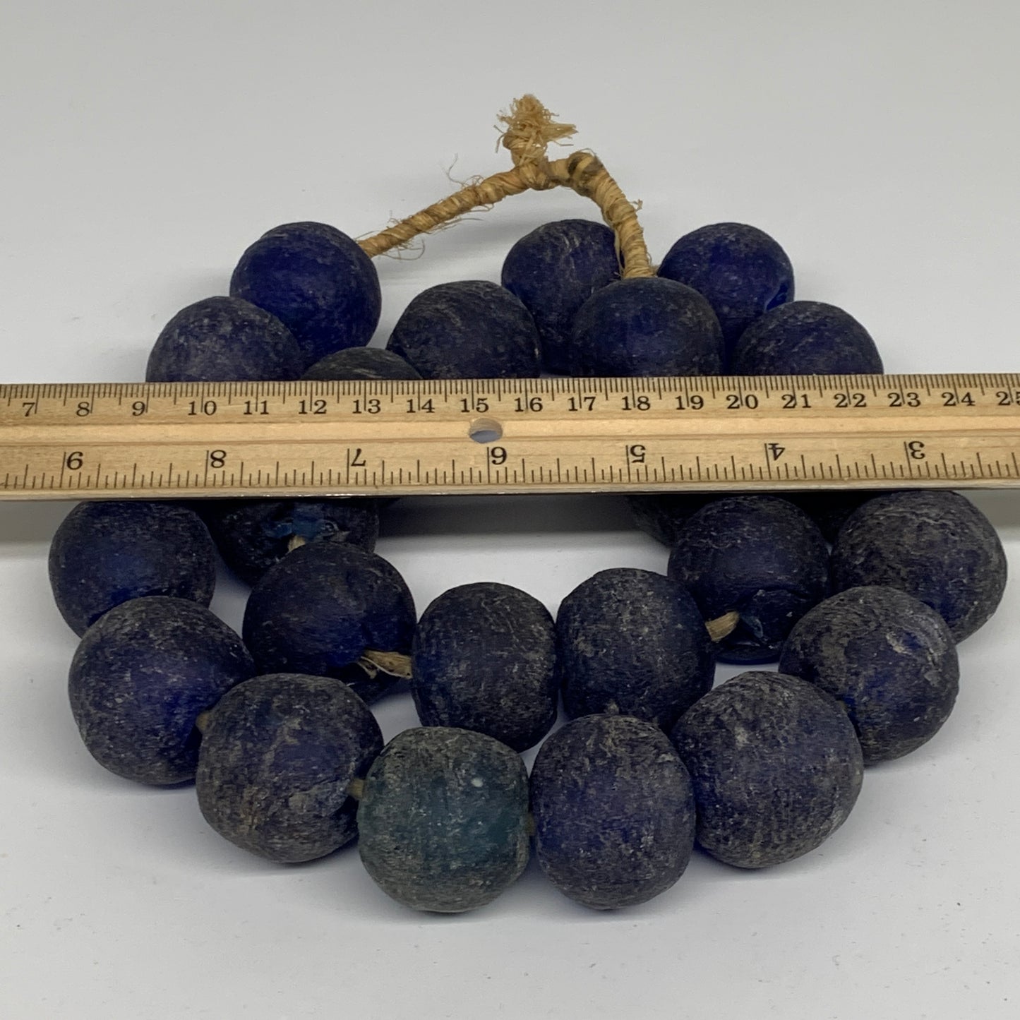 1.89 lbs, 24mm-26mm, 1 Strand, 24 beads, Blue Round Sea Glass Beads , B35653