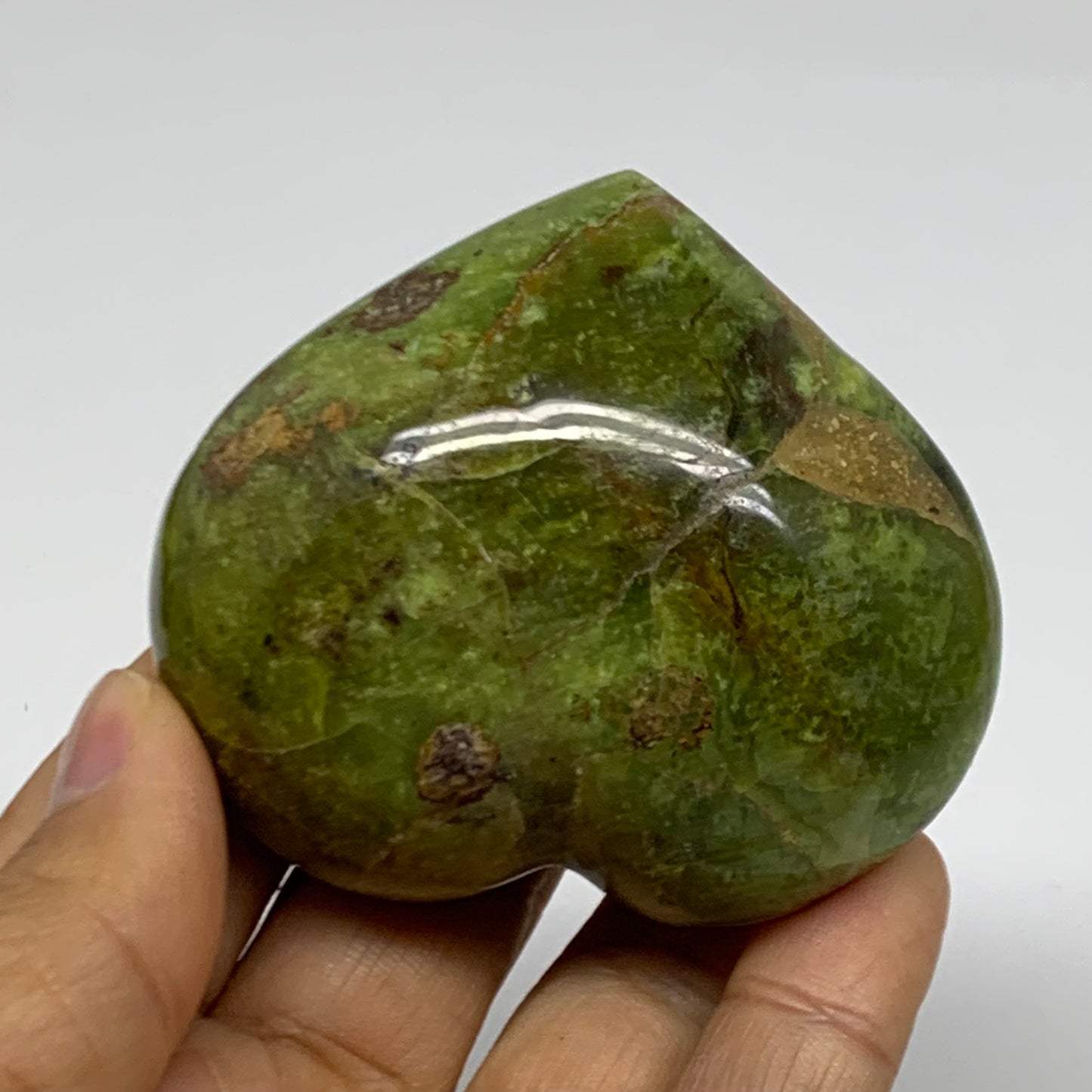 0.28 lbs, 2.2"x2.6"x1.3", Green Opal Heart Polished Gemstone Crystal, B37974