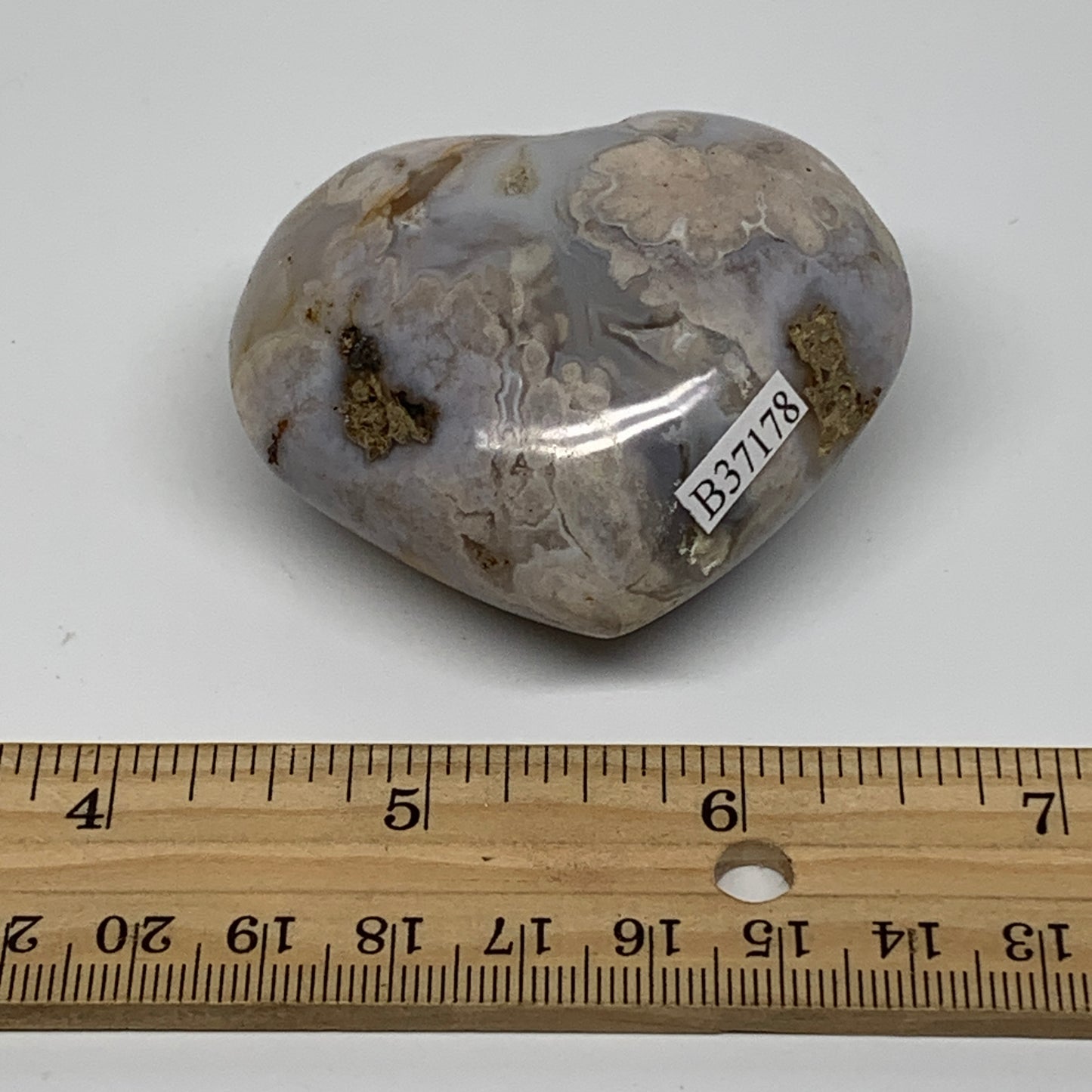 0.24 lbs, 2"x2.3"x1.1", Cherry Blossom Flower Agate Heart Crystal, B37178