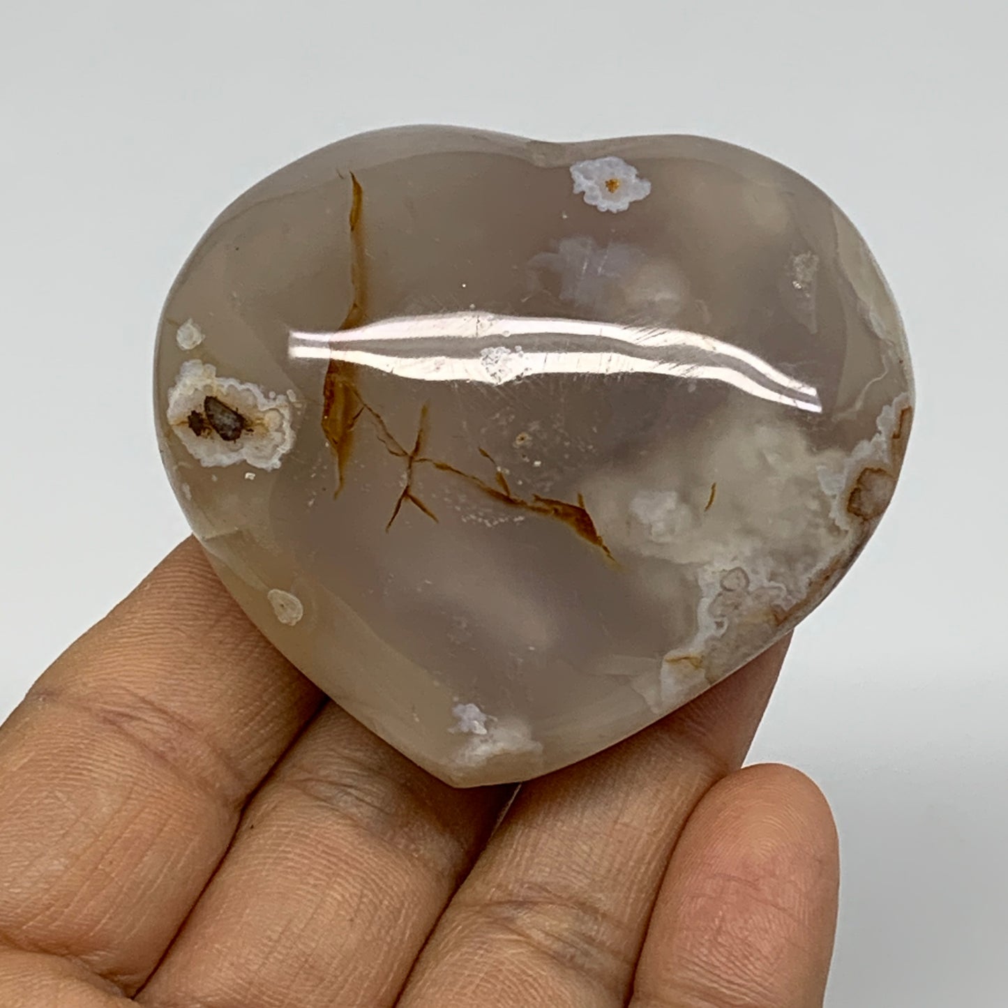 0.24 lbs, 2.1"x2.4"x1", Cherry Blossom Flower Agate Heart Crystal, B37177