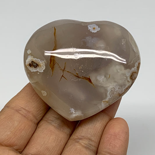 0.24 lbs, 2.1"x2.4"x1", Cherry Blossom Flower Agate Heart Crystal, B37177