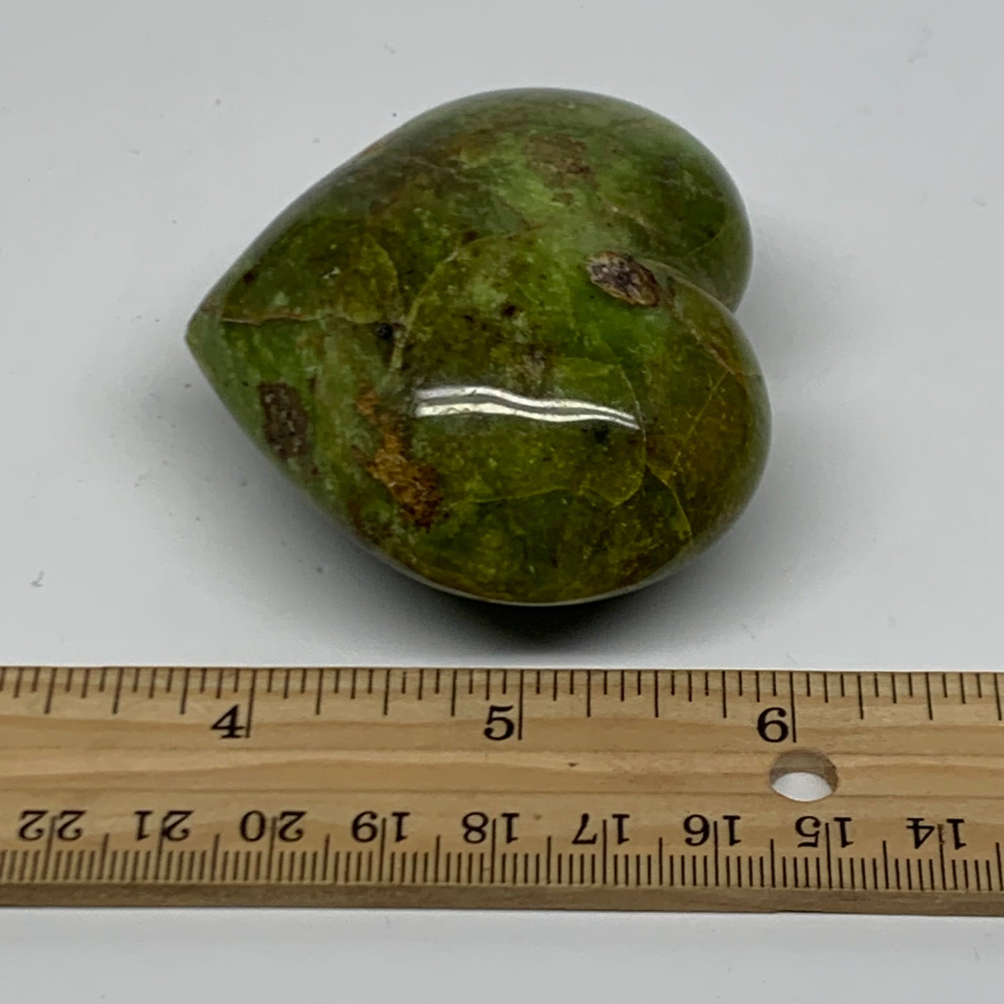 0.28 lbs, 2.2"x2.6"x1.3", Green Opal Heart Polished Gemstone Crystal, B37974