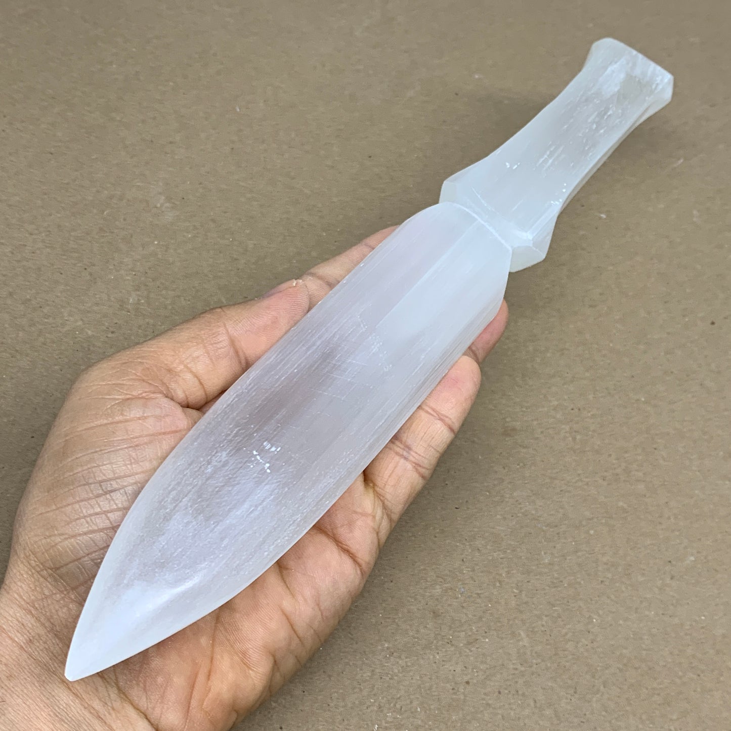 296g, 11.5"x1.5"x0.7", Natural Selenite Crystal Dagger (Satin Spar), B36238