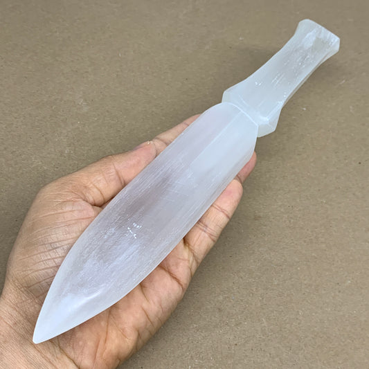 296g, 11.5"x1.5"x0.7", Natural Selenite Crystal Dagger (Satin Spar), B36238