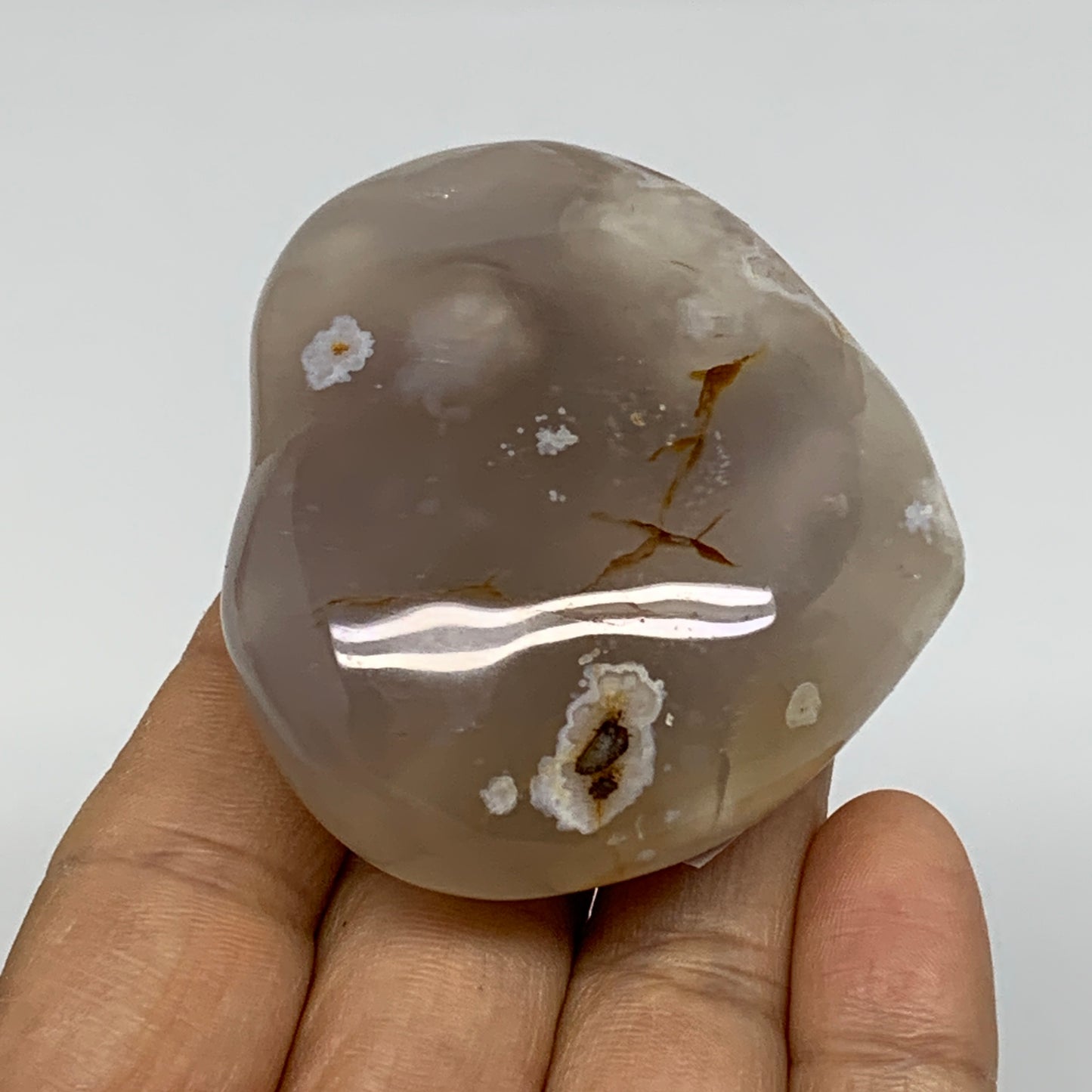 0.24 lbs, 2.1"x2.4"x1", Cherry Blossom Flower Agate Heart Crystal, B37177