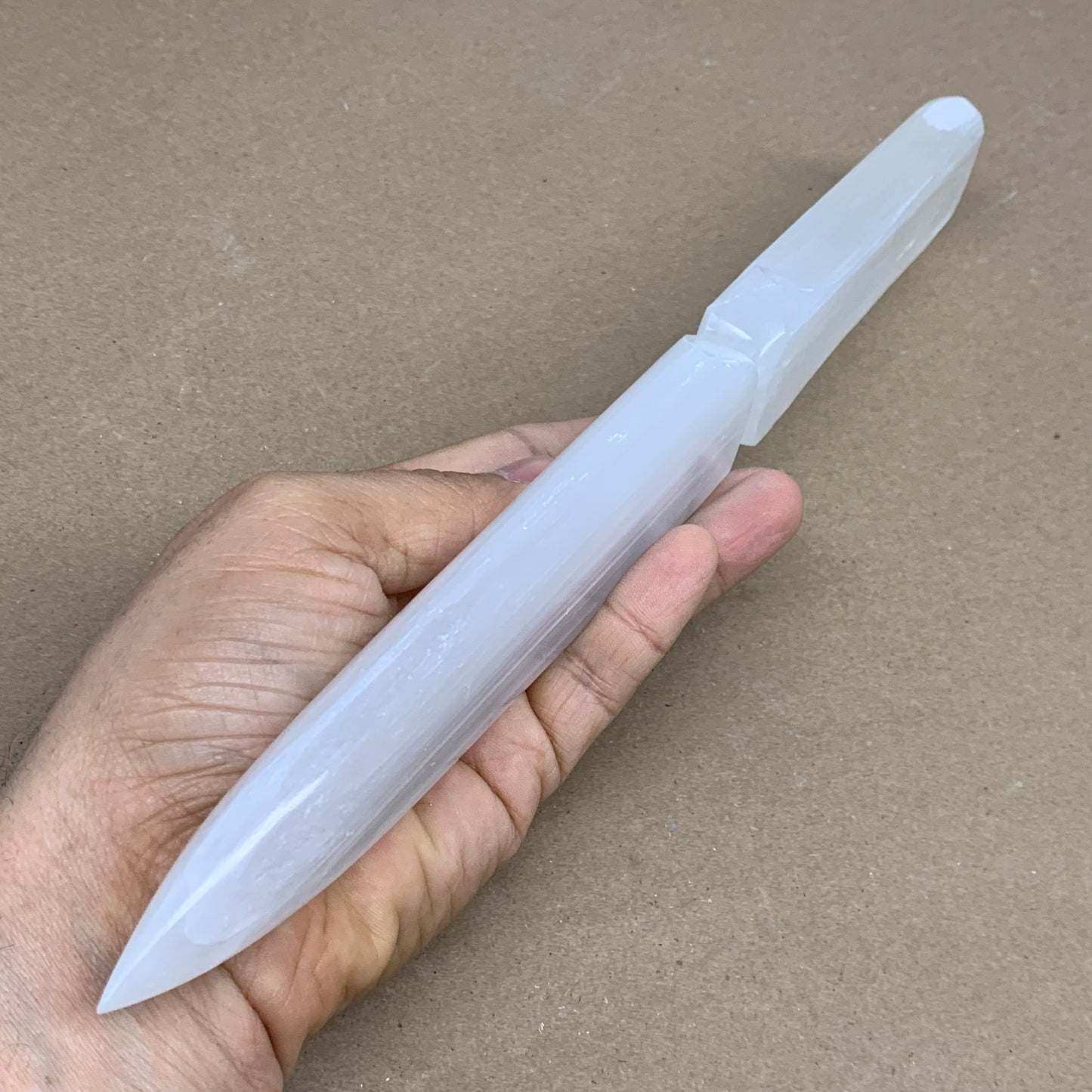 296g, 11.5"x1.5"x0.7", Natural Selenite Crystal Dagger (Satin Spar), B36238