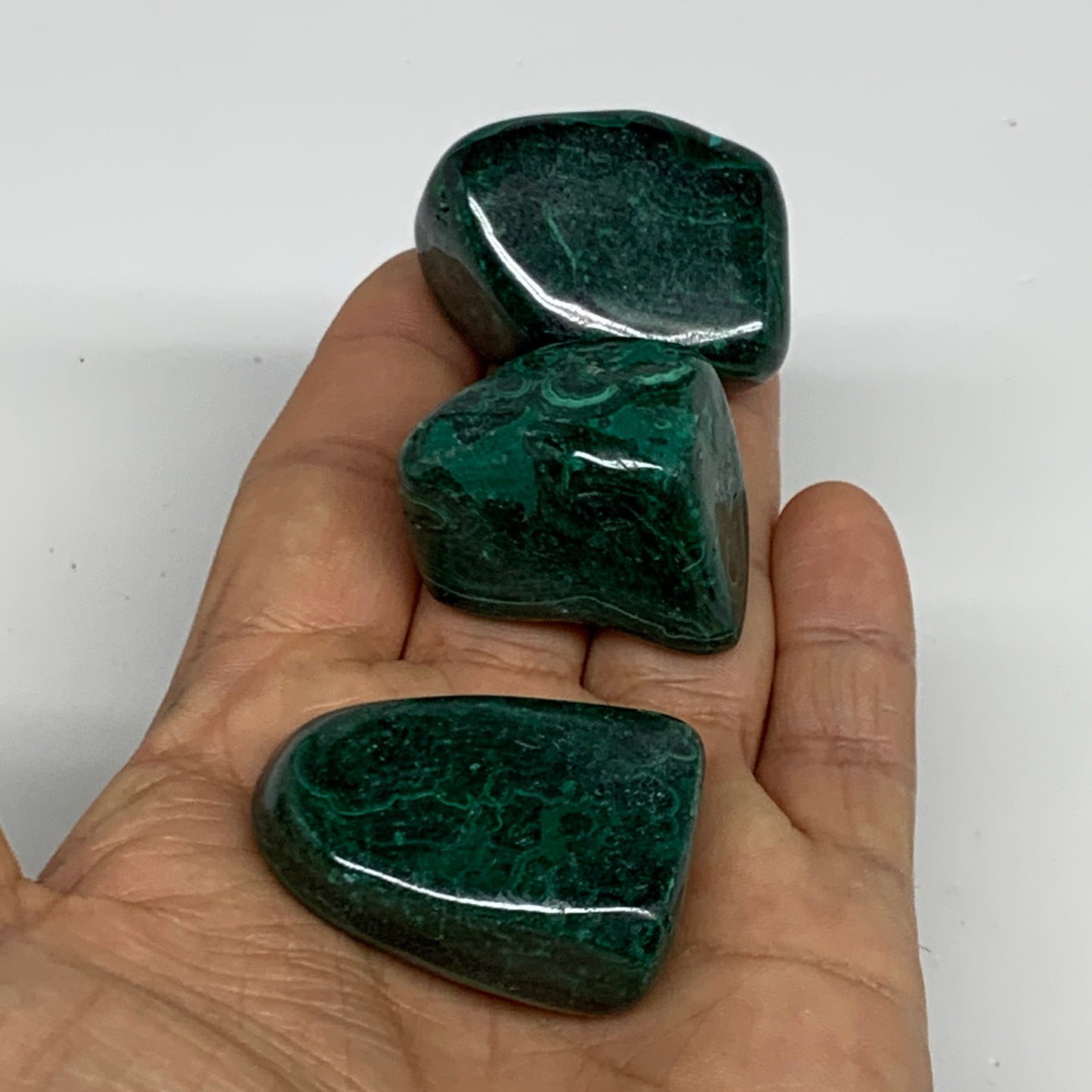 155.3g, 1.2"-1.5", 3pcs, Natural Small Malachite Tumbled Polished, B32836