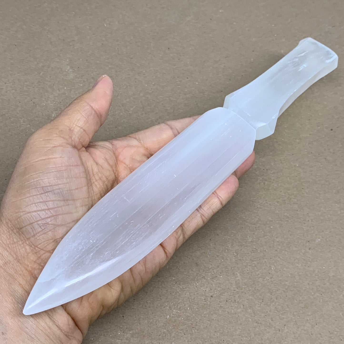 296g, 11.5"x1.5"x0.7", Natural Selenite Crystal Dagger (Satin Spar), B36238