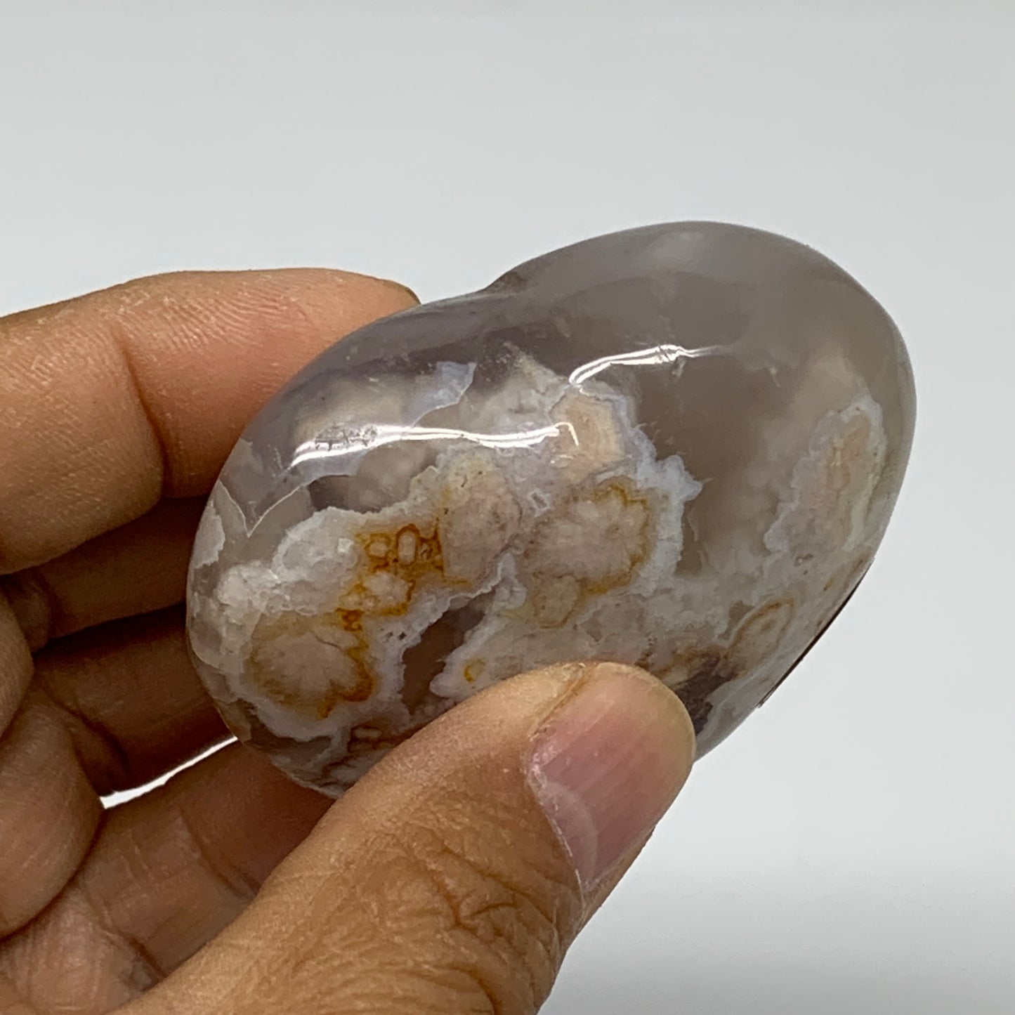 0.24 lbs, 2.1"x2.4"x1", Cherry Blossom Flower Agate Heart Crystal, B37177