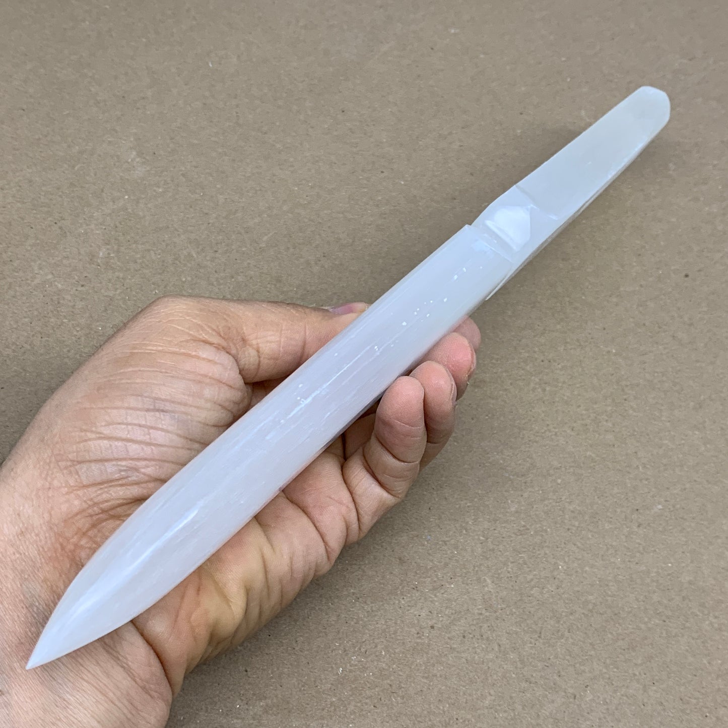 296g, 11.5"x1.5"x0.7", Natural Selenite Crystal Dagger (Satin Spar), B36238