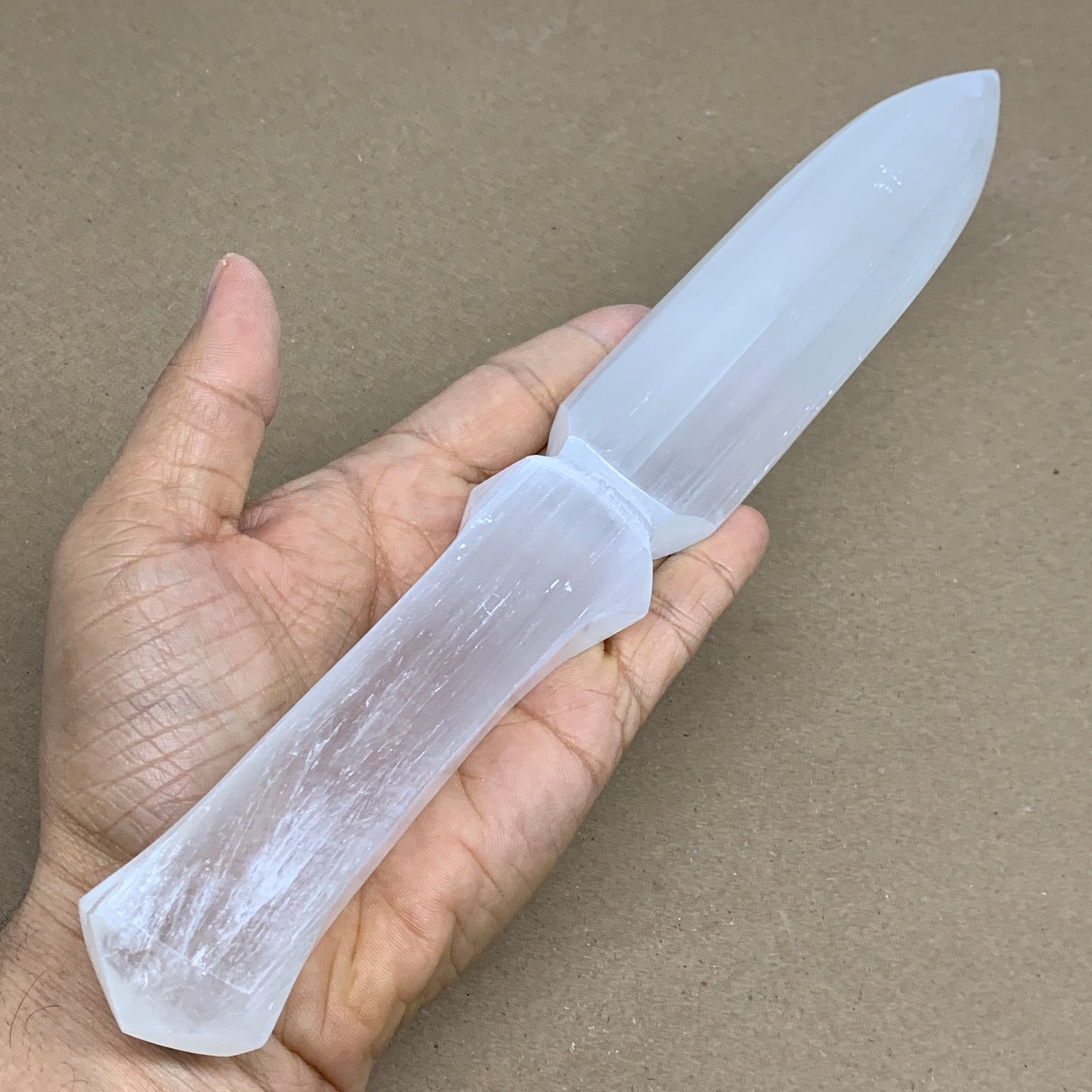 296g, 11.5"x1.5"x0.7", Natural Selenite Crystal Dagger (Satin Spar), B36238