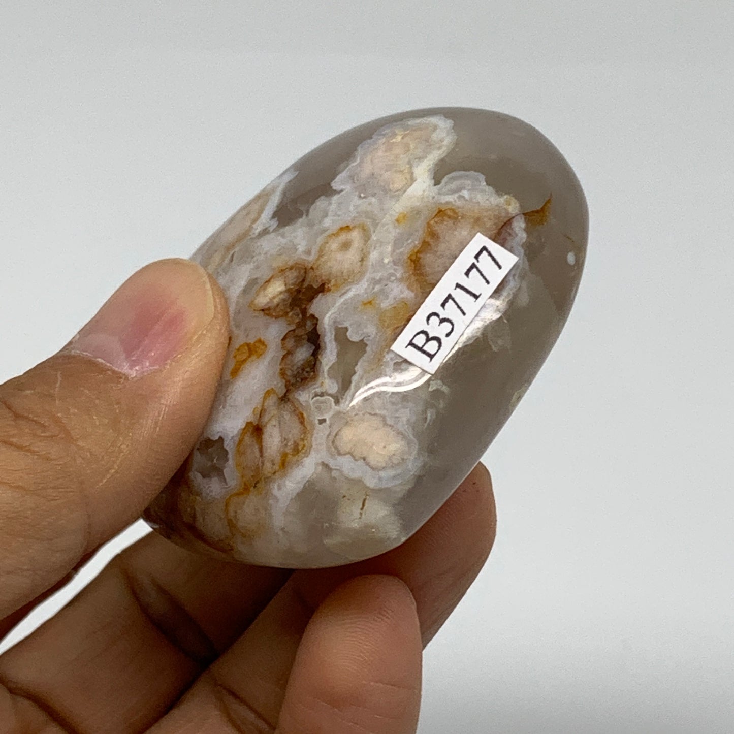 0.24 lbs, 2.1"x2.4"x1", Cherry Blossom Flower Agate Heart Crystal, B37177