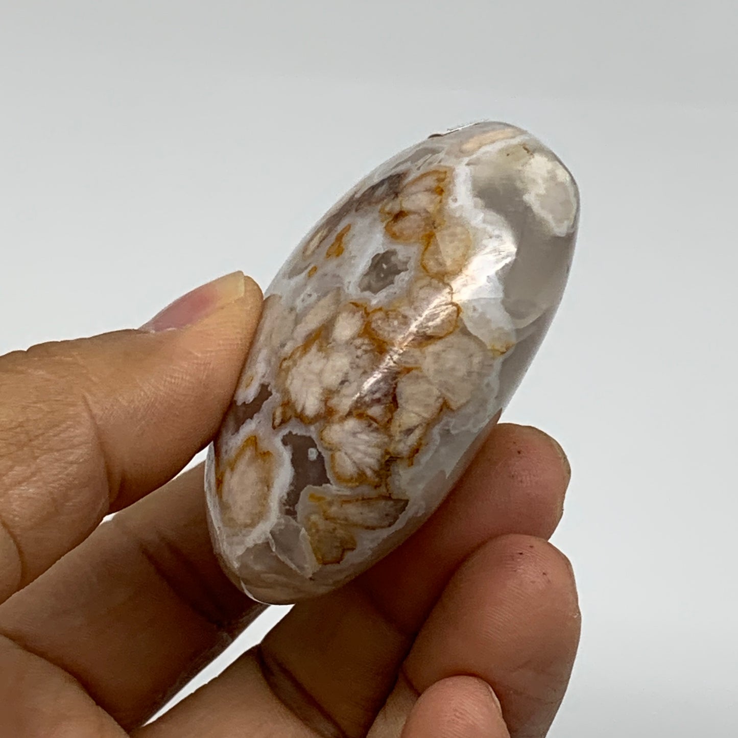 0.24 lbs, 2.1"x2.4"x1", Cherry Blossom Flower Agate Heart Crystal, B37177