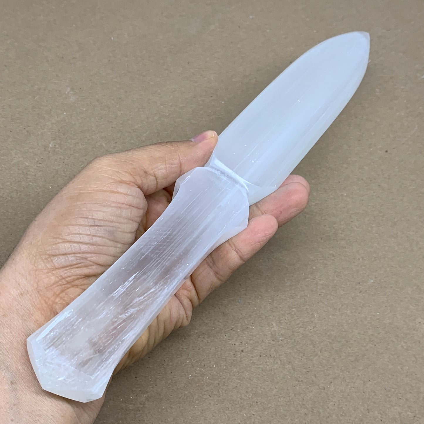 296g, 11.5"x1.5"x0.7", Natural Selenite Crystal Dagger (Satin Spar), B36238