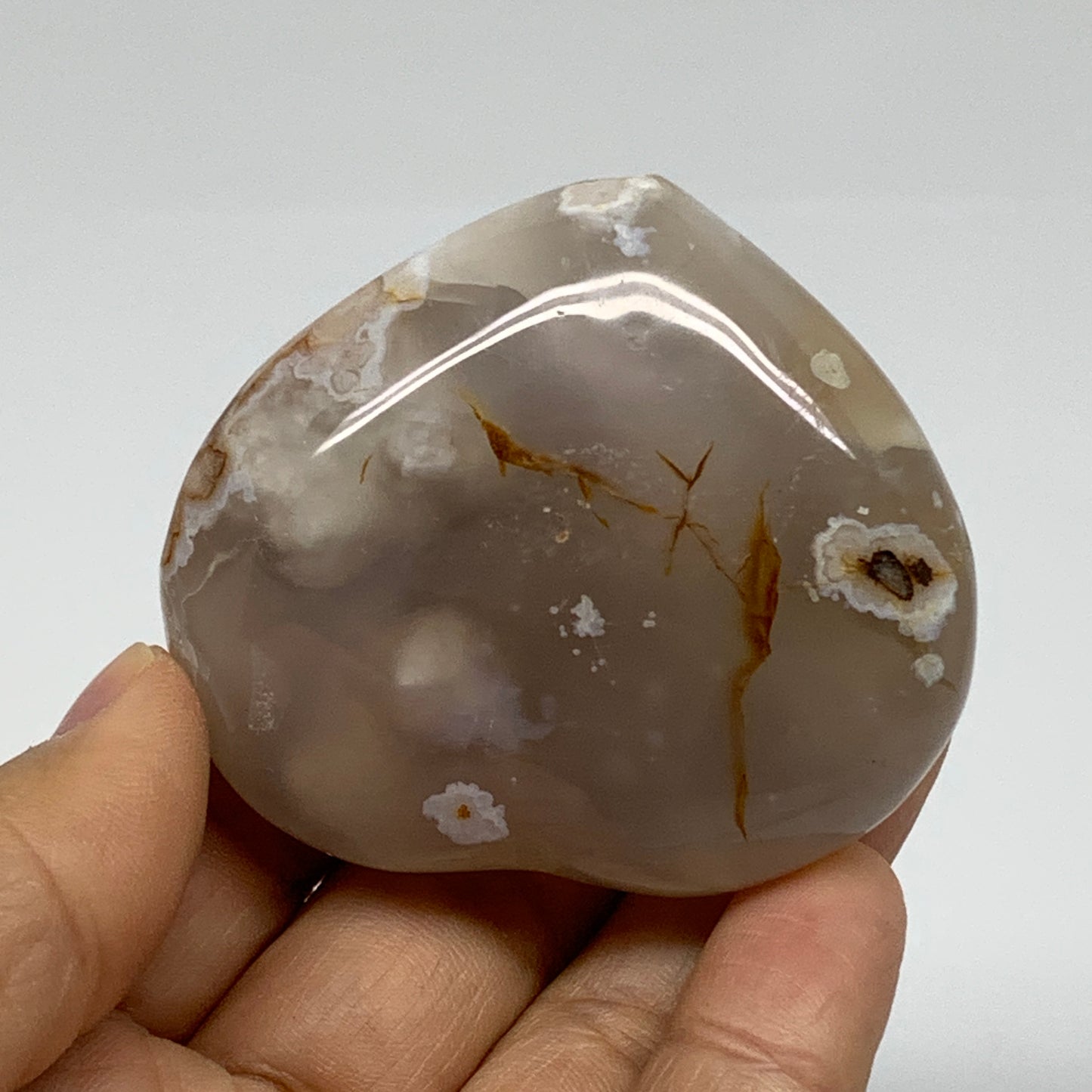 0.24 lbs, 2.1"x2.4"x1", Cherry Blossom Flower Agate Heart Crystal, B37177