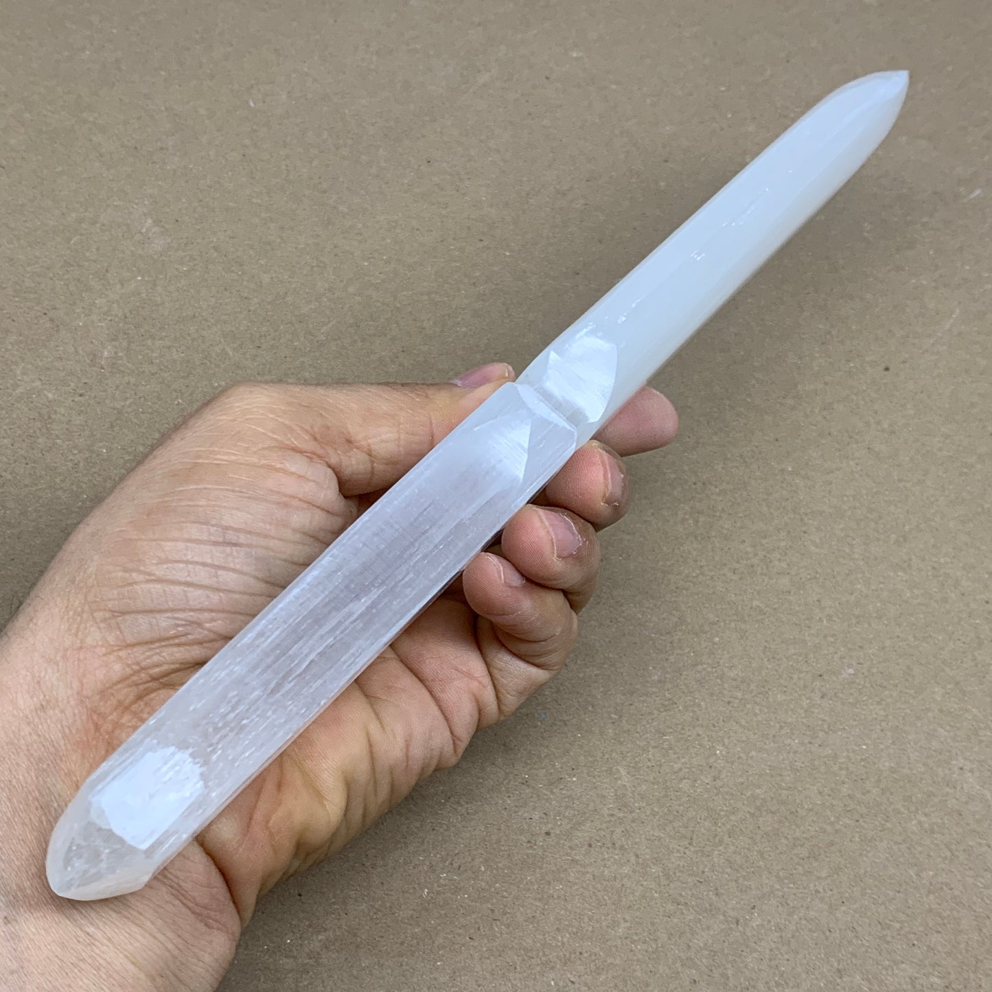 296g, 11.5"x1.5"x0.7", Natural Selenite Crystal Dagger (Satin Spar), B36238