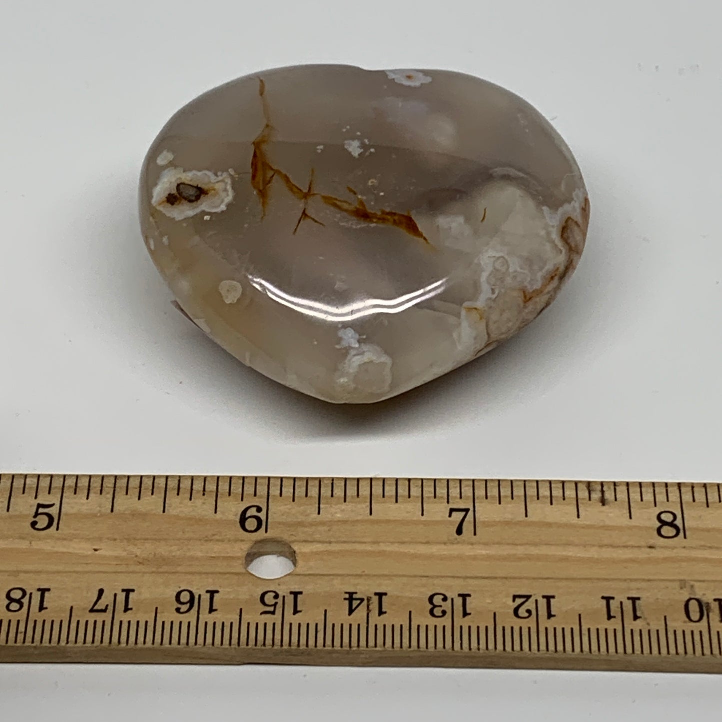 0.24 lbs, 2.1"x2.4"x1", Cherry Blossom Flower Agate Heart Crystal, B37177
