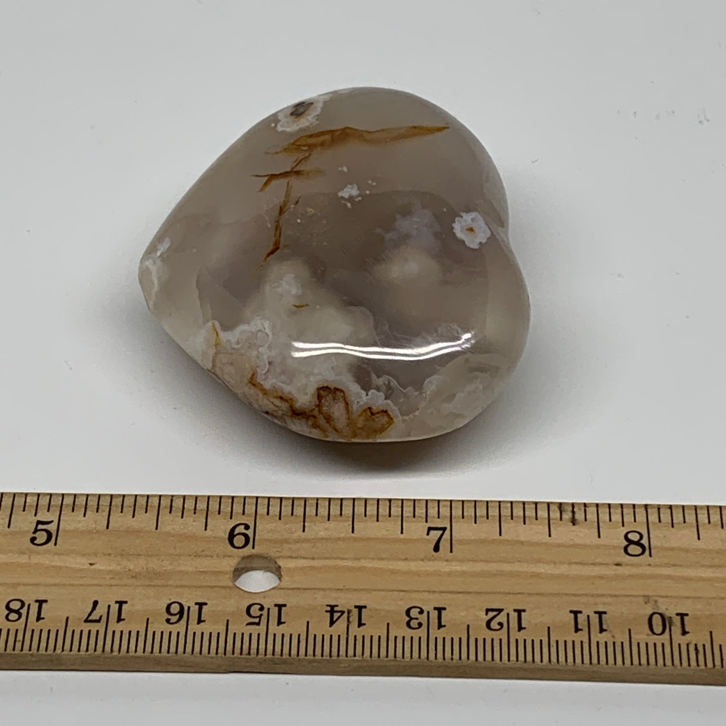 0.24 lbs, 2.1"x2.4"x1", Cherry Blossom Flower Agate Heart Crystal, B37177