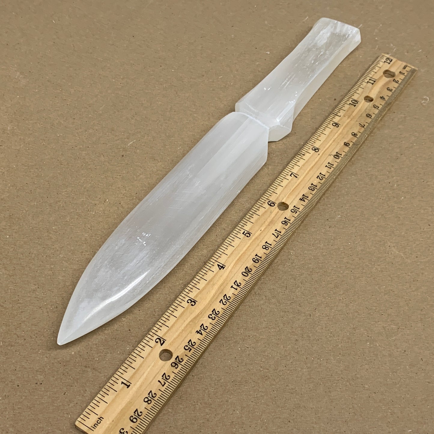 296g, 11.5"x1.5"x0.7", Natural Selenite Crystal Dagger (Satin Spar), B36238