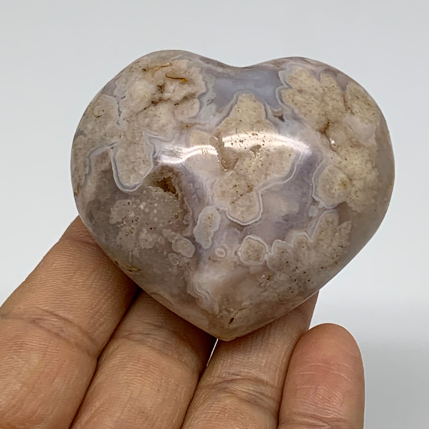 0.25 lbs, 2"x2.2"x1.3", Cherry Blossom Flower Agate Heart Crystal, B37176