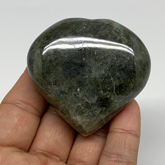 104.9g, 2.1"x2.3"x0.9", Natural Labradorite Heart Polished Crystal, B34932