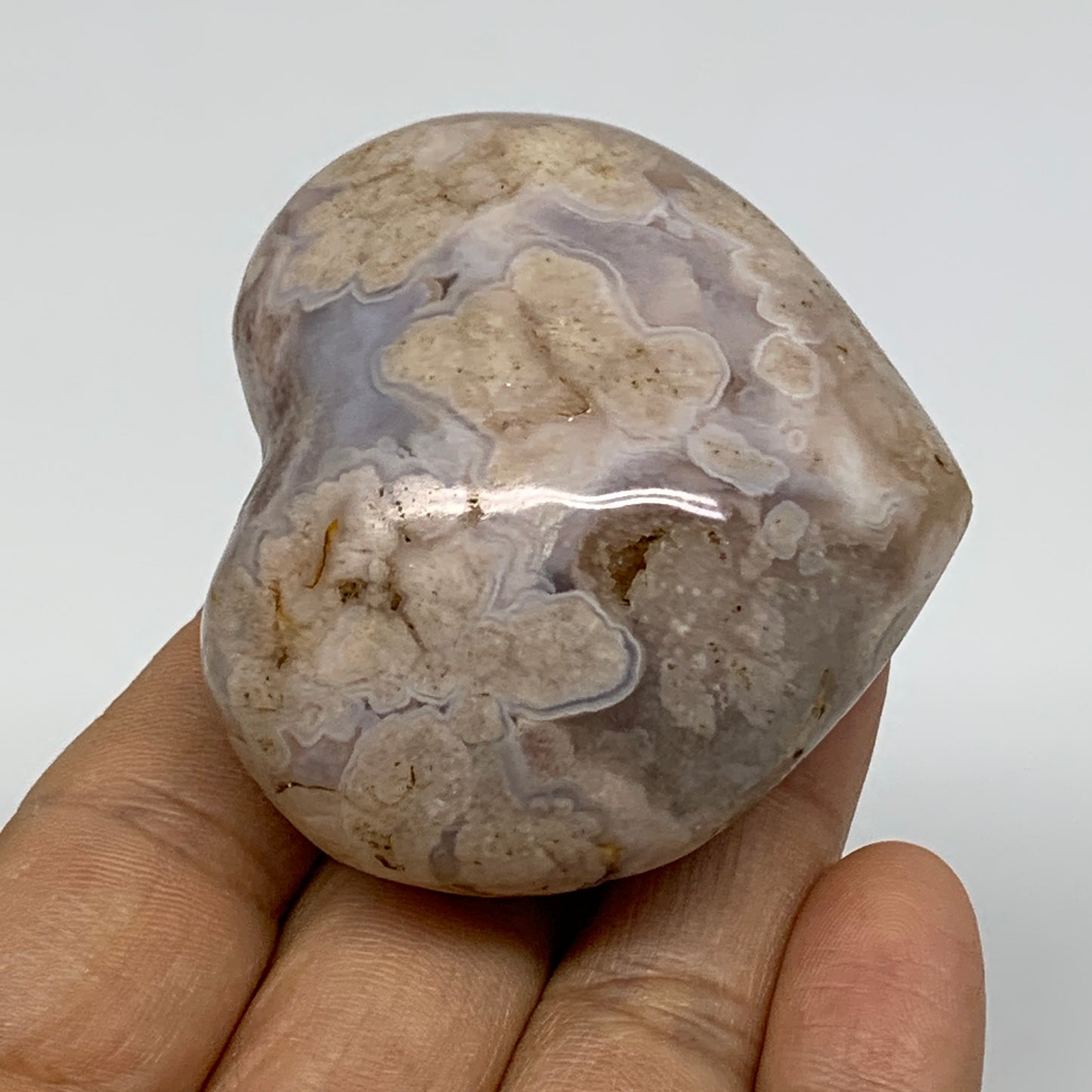0.25 lbs, 2"x2.2"x1.3", Cherry Blossom Flower Agate Heart Crystal, B37176