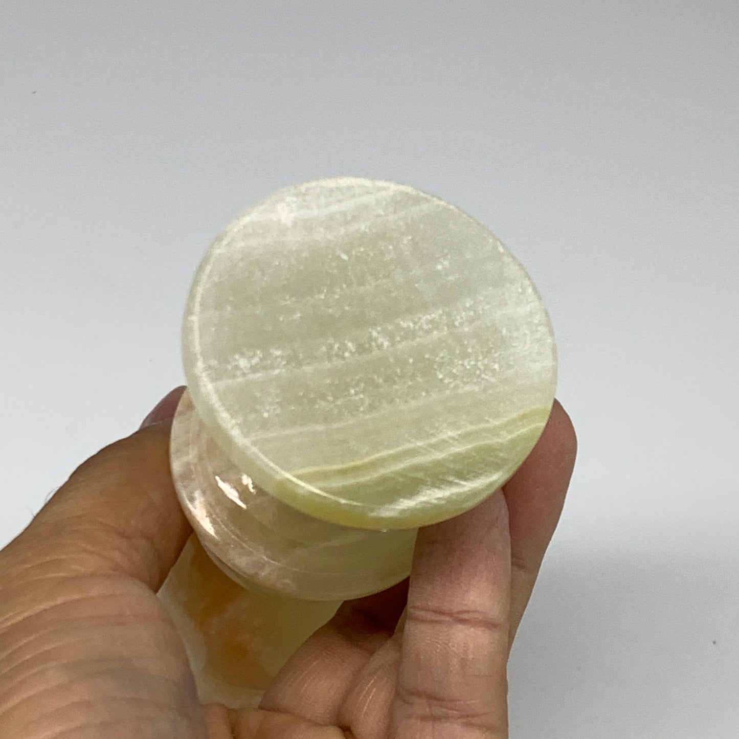 257g, 3.8"x1.9", Natural Green Onyx Candle Holder Gemstone Hand Carved, B32157