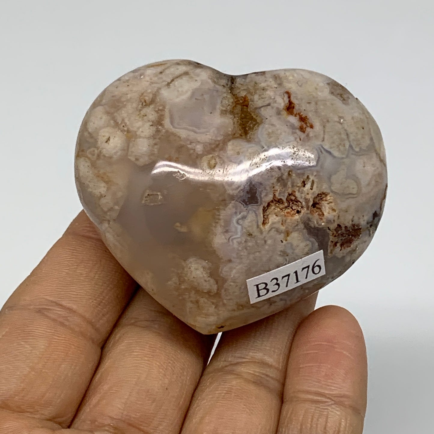 0.25 lbs, 2"x2.2"x1.3", Cherry Blossom Flower Agate Heart Crystal, B37176