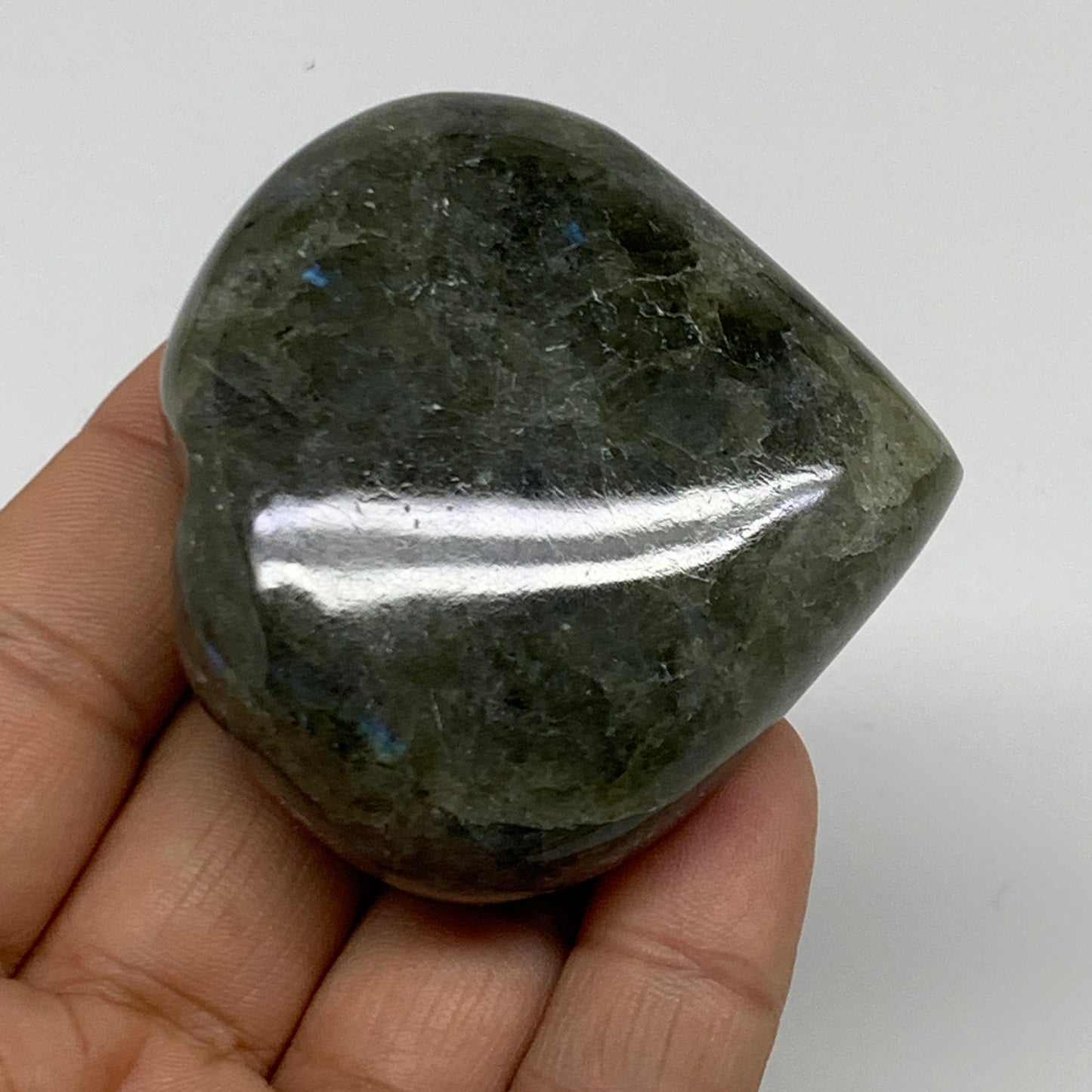 104.9g, 2.1"x2.3"x0.9", Natural Labradorite Heart Polished Crystal, B34932