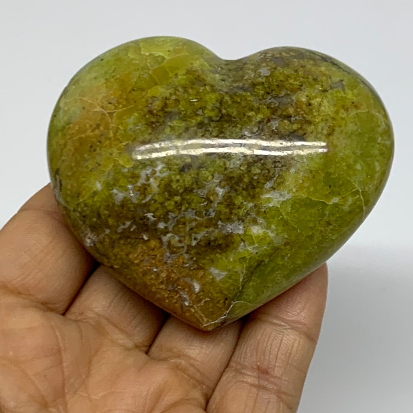 0.34 lbs, 2.3"x2.8"x1.3", Green Opal Heart Polished Gemstone Crystal, B37976