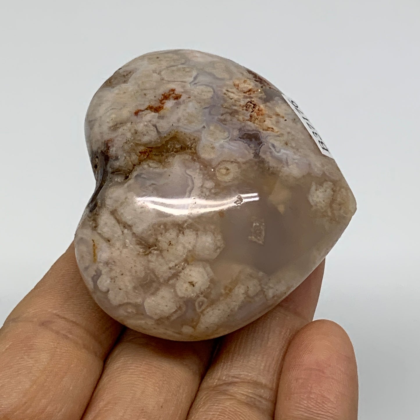 0.25 lbs, 2"x2.2"x1.3", Cherry Blossom Flower Agate Heart Crystal, B37176