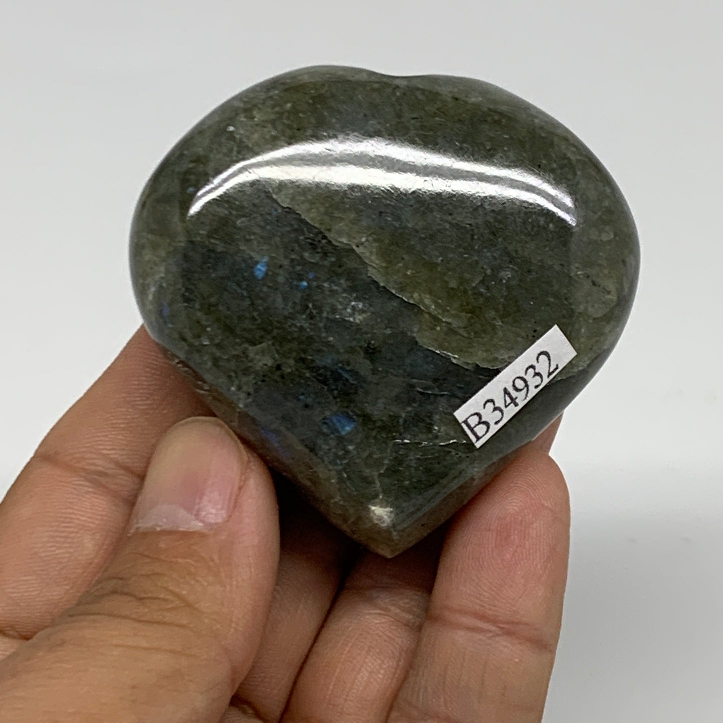 104.9g, 2.1"x2.3"x0.9", Natural Labradorite Heart Polished Crystal, B34932