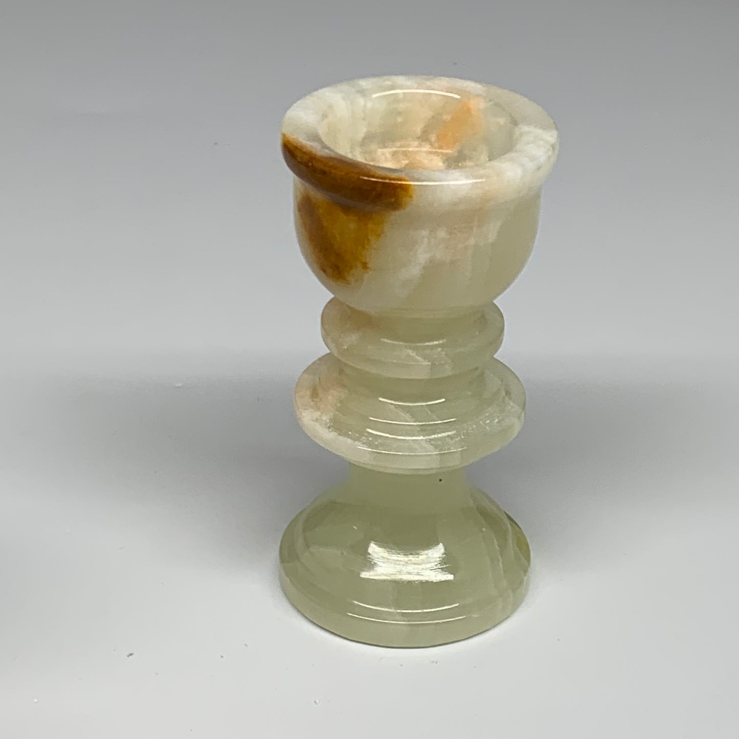 257g, 3.8"x1.9", Natural Green Onyx Candle Holder Gemstone Hand Carved, B32157