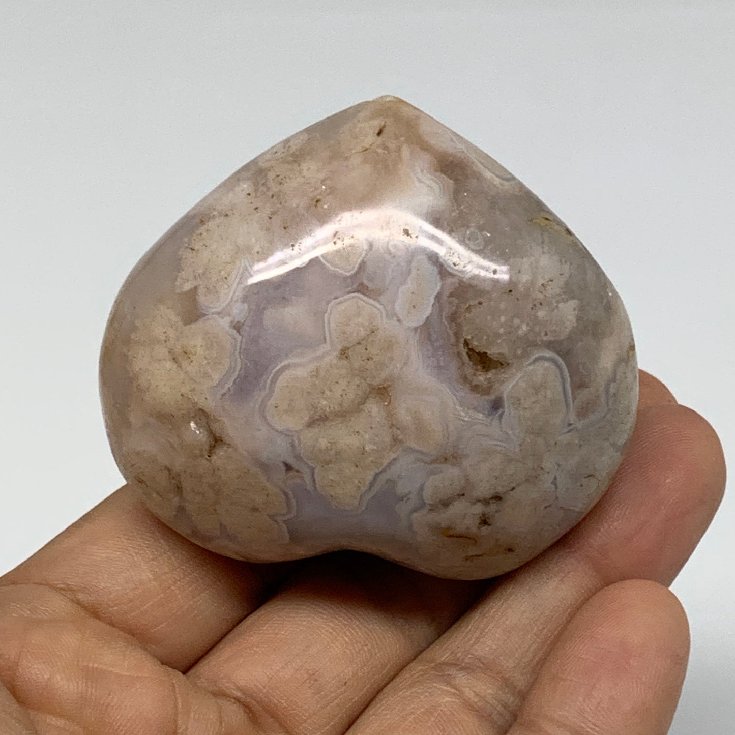 0.25 lbs, 2"x2.2"x1.3", Cherry Blossom Flower Agate Heart Crystal, B37176