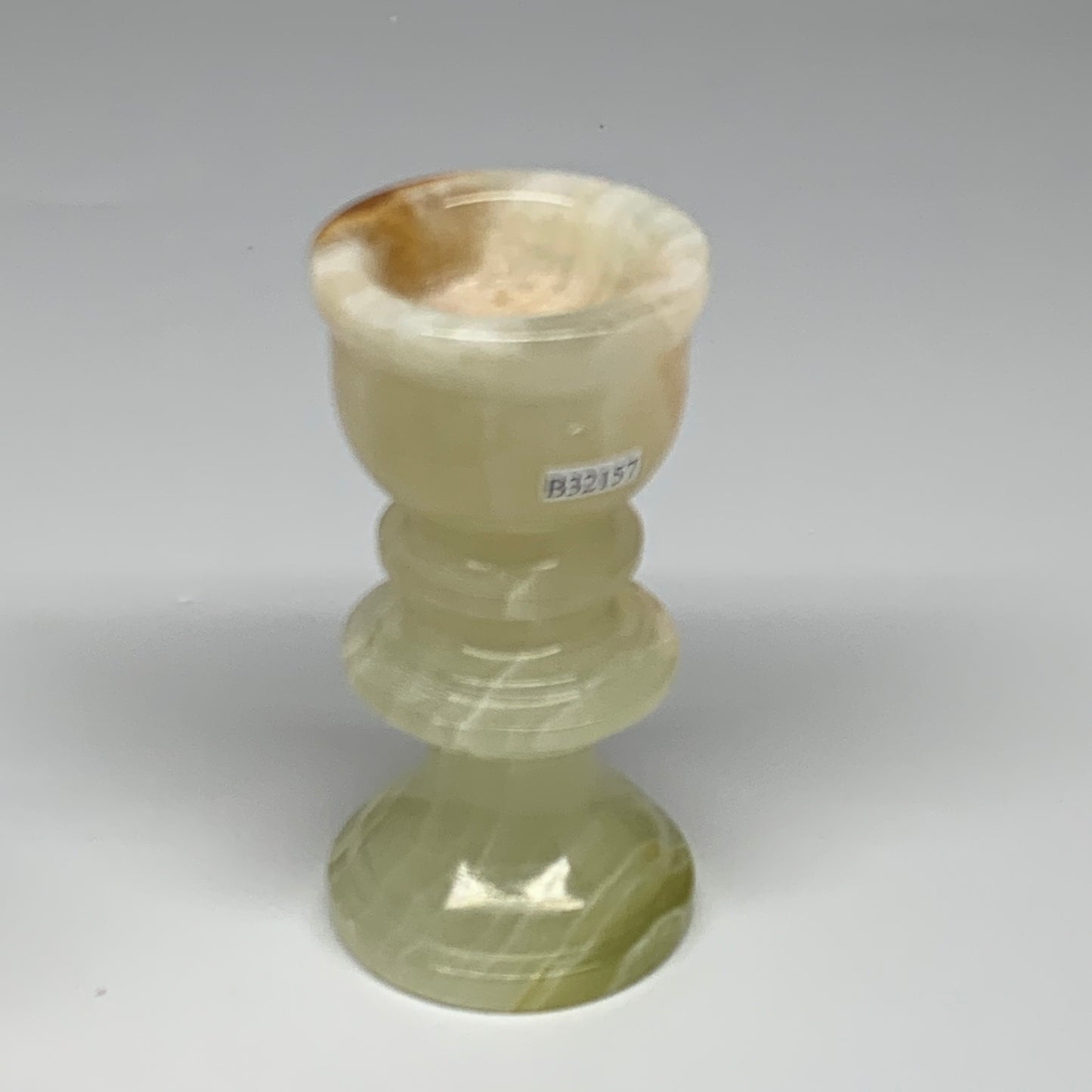 257g, 3.8"x1.9", Natural Green Onyx Candle Holder Gemstone Hand Carved, B32157