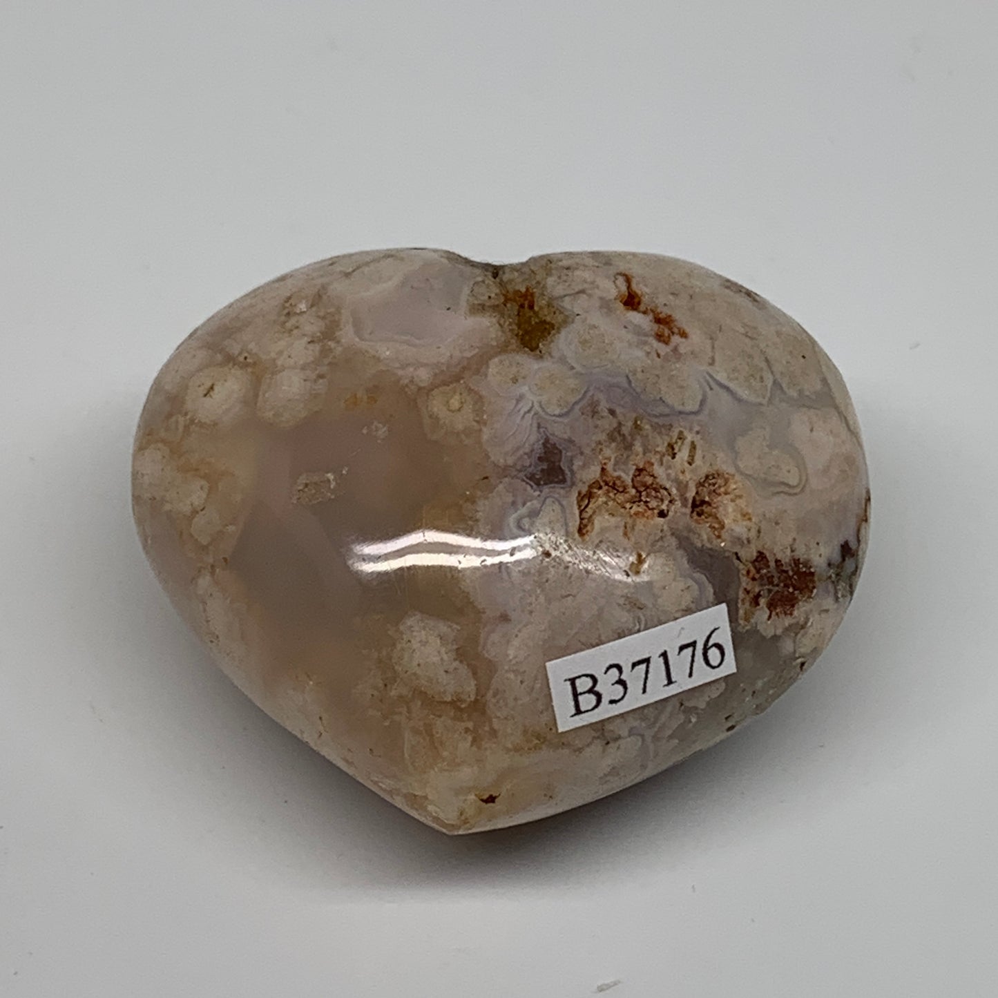 0.25 lbs, 2"x2.2"x1.3", Cherry Blossom Flower Agate Heart Crystal, B37176