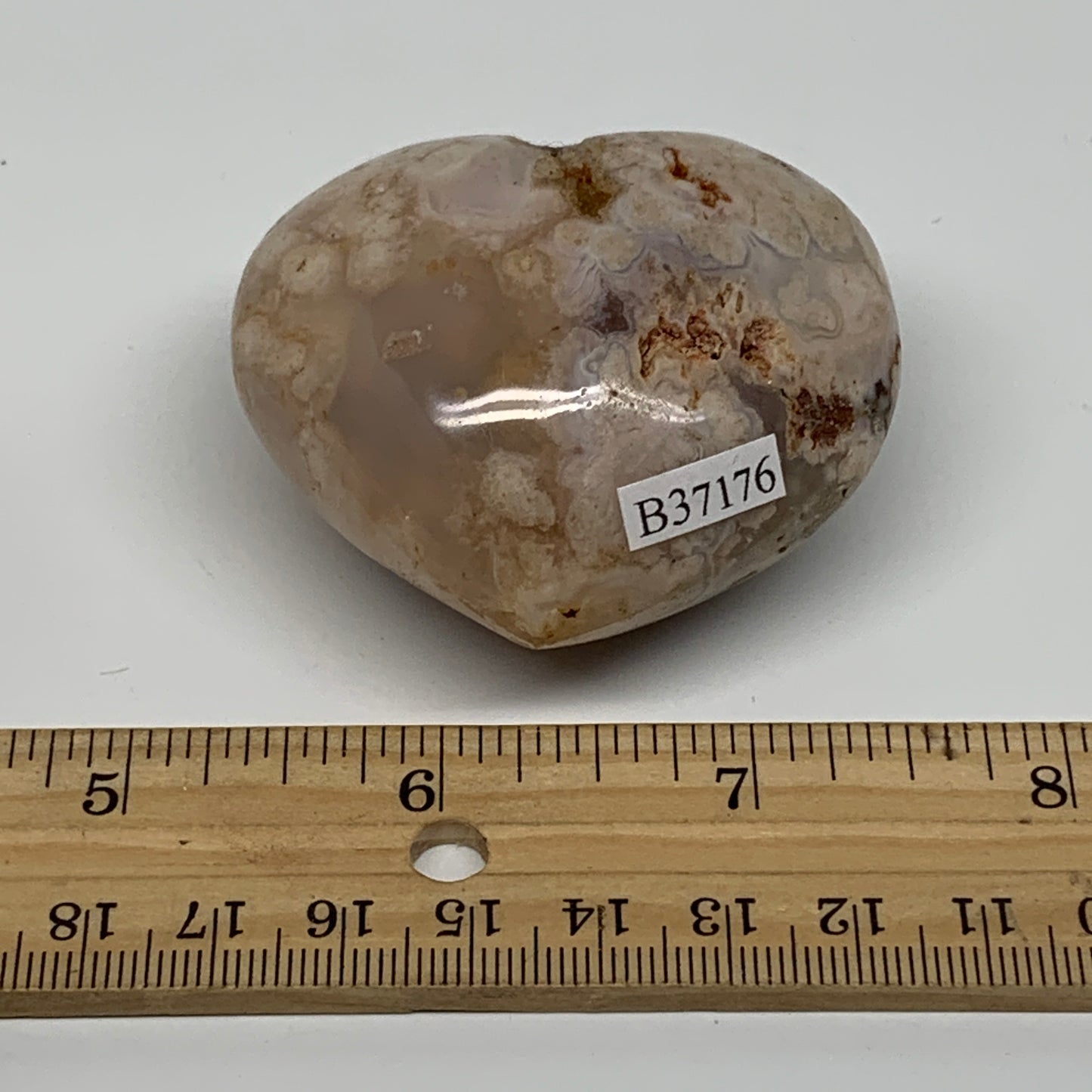 0.25 lbs, 2"x2.2"x1.3", Cherry Blossom Flower Agate Heart Crystal, B37176