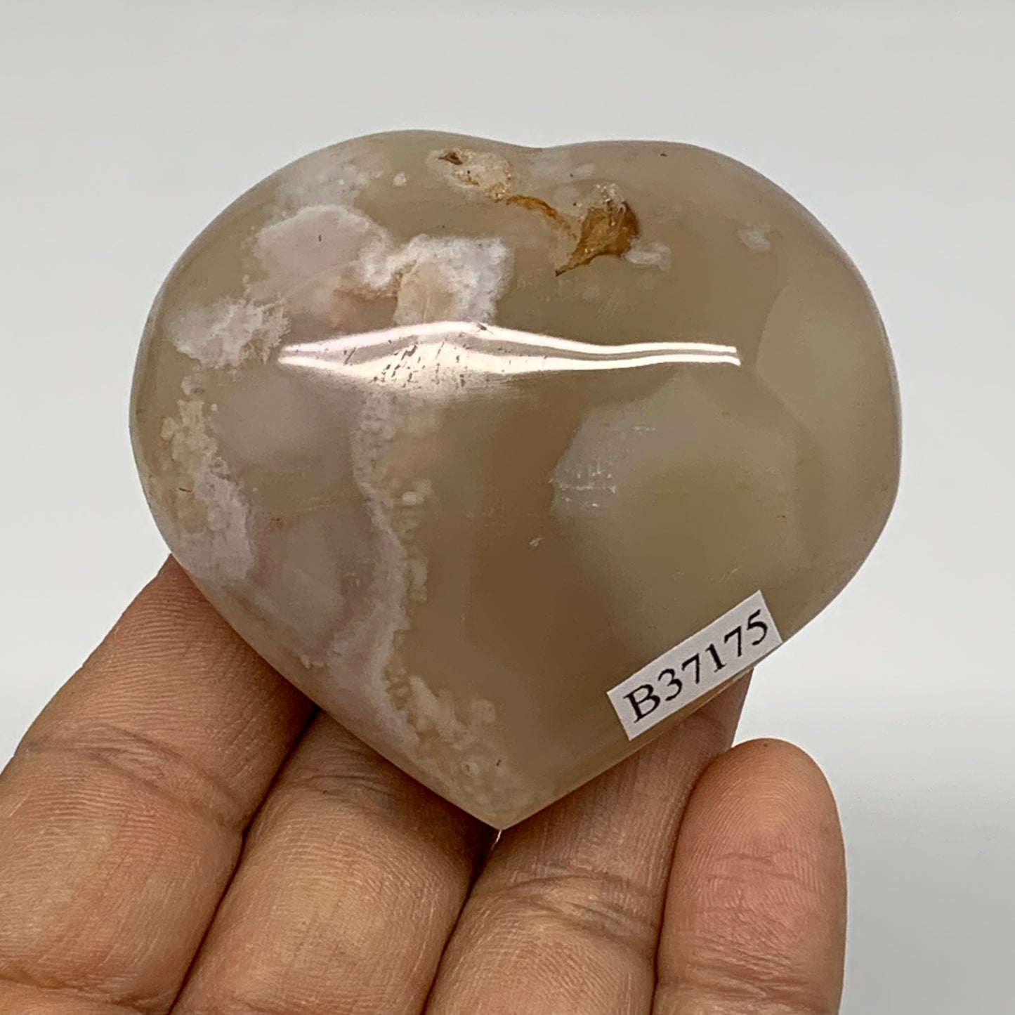 0.28 lbs, 2.2"x2.4"x1.2", Cherry Blossom Flower Agate Heart Crystal, B37175