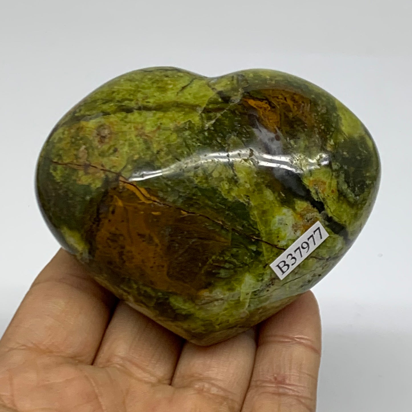 0.61 lbs, 2.5"x3.1"x1.8", Green Opal Heart Polished Gemstone Crystal, B37977
