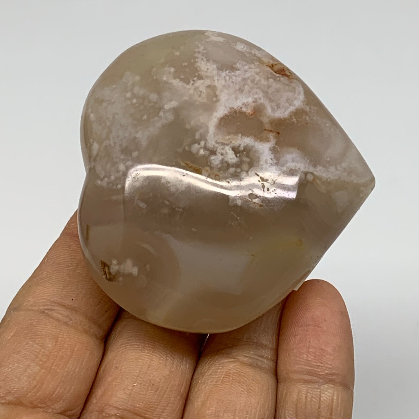 0.28 lbs, 2.2"x2.4"x1.2", Cherry Blossom Flower Agate Heart Crystal, B37175