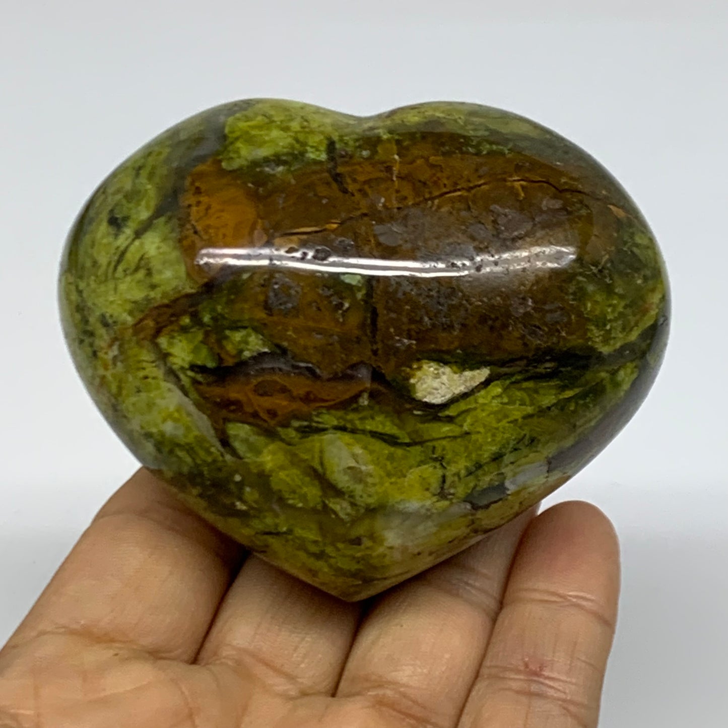 0.61 lbs, 2.5"x3.1"x1.8", Green Opal Heart Polished Gemstone Crystal, B37977