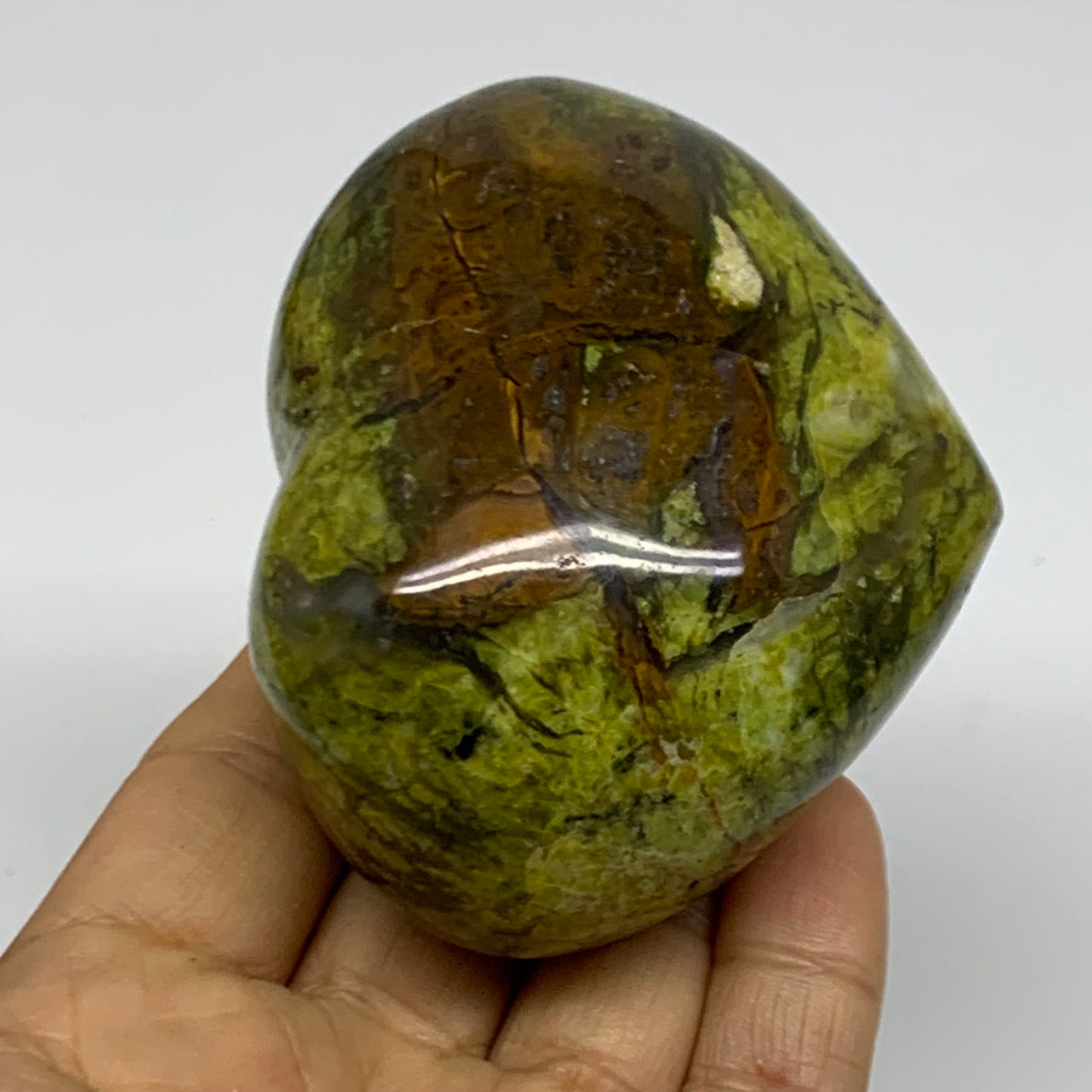 0.61 lbs, 2.5"x3.1"x1.8", Green Opal Heart Polished Gemstone Crystal, B37977