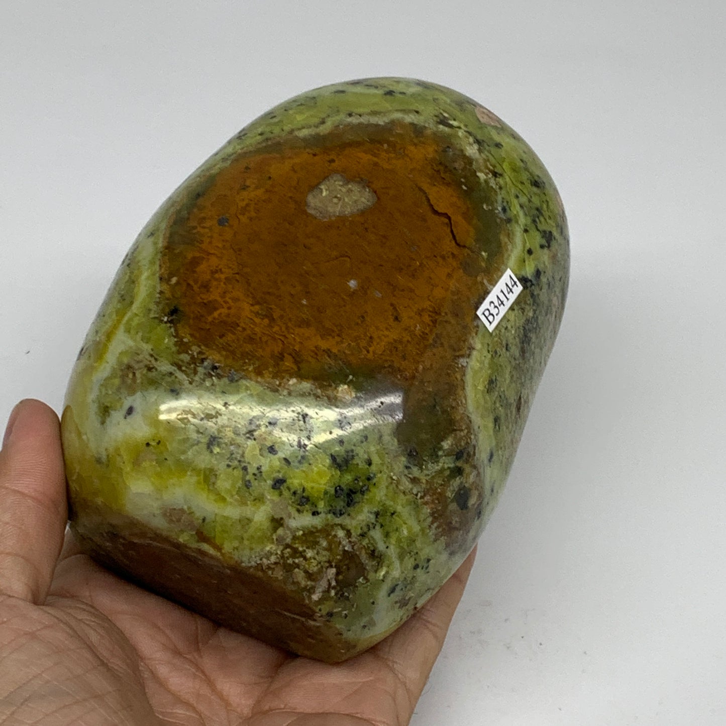 2.39 lbs, 4.9"x3.5"x2.4", Green Opal Crystal Freeform Polished Gemstone, B34144