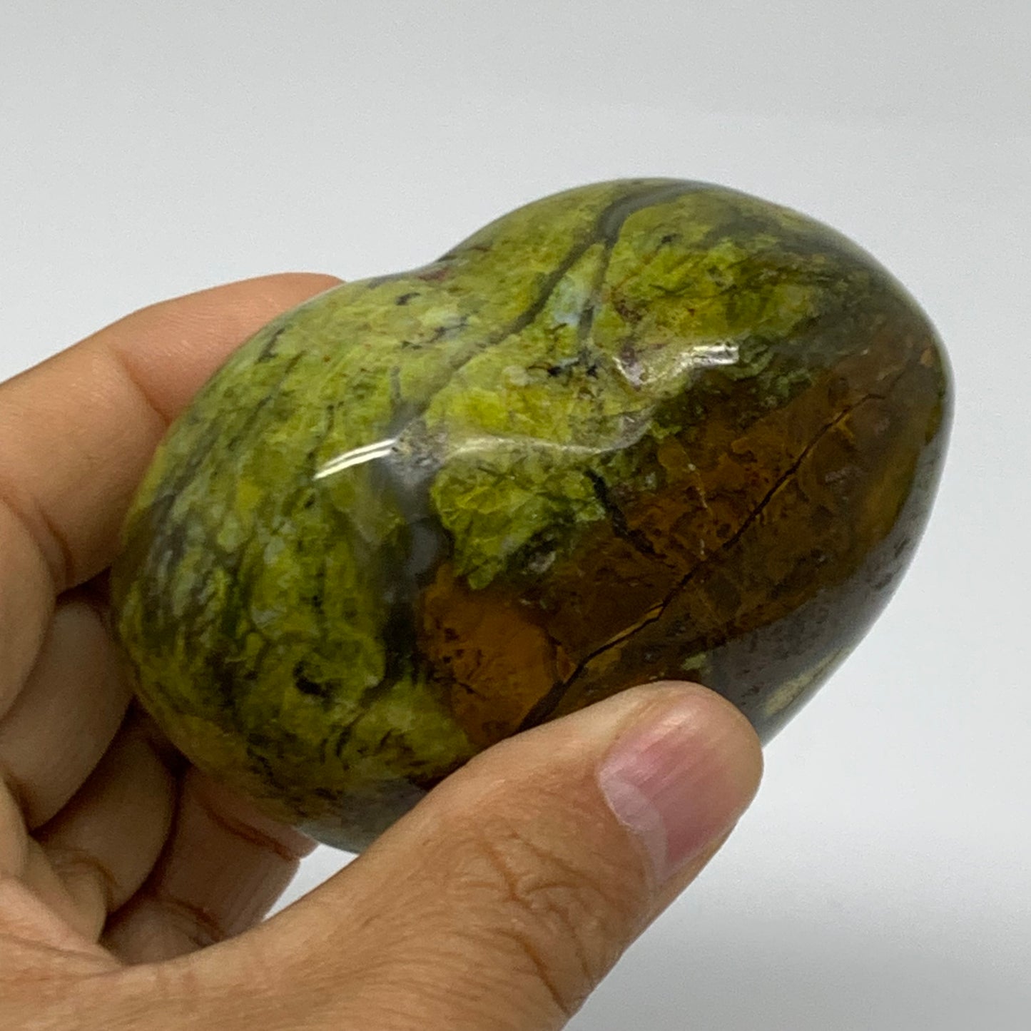 0.61 lbs, 2.5"x3.1"x1.8", Green Opal Heart Polished Gemstone Crystal, B37977