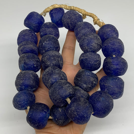 2 lbs, 21mm-28mm, 1 Strand, 26 beads, Blue Round Sea Glass Beads , B35657
