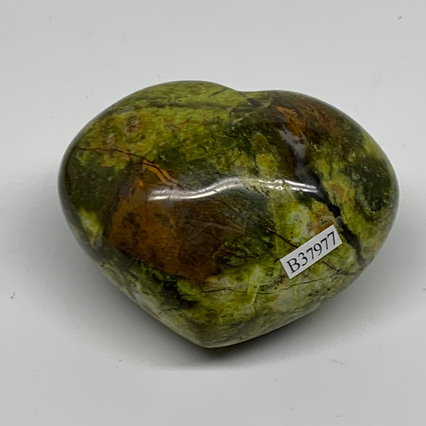 0.61 lbs, 2.5"x3.1"x1.8", Green Opal Heart Polished Gemstone Crystal, B37977