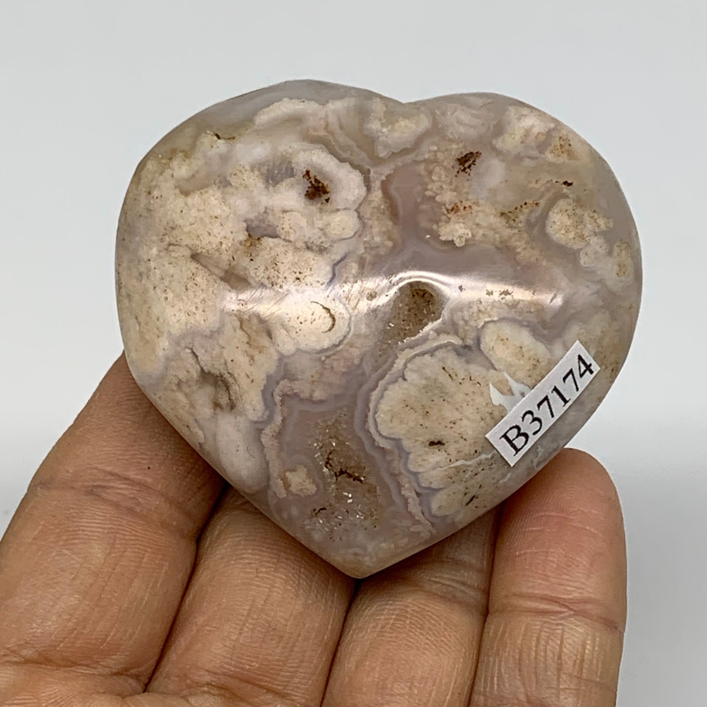 0.23 lbs, 2.1"x2.3"x1", Cherry Blossom Flower Agate Heart Crystal, B37174