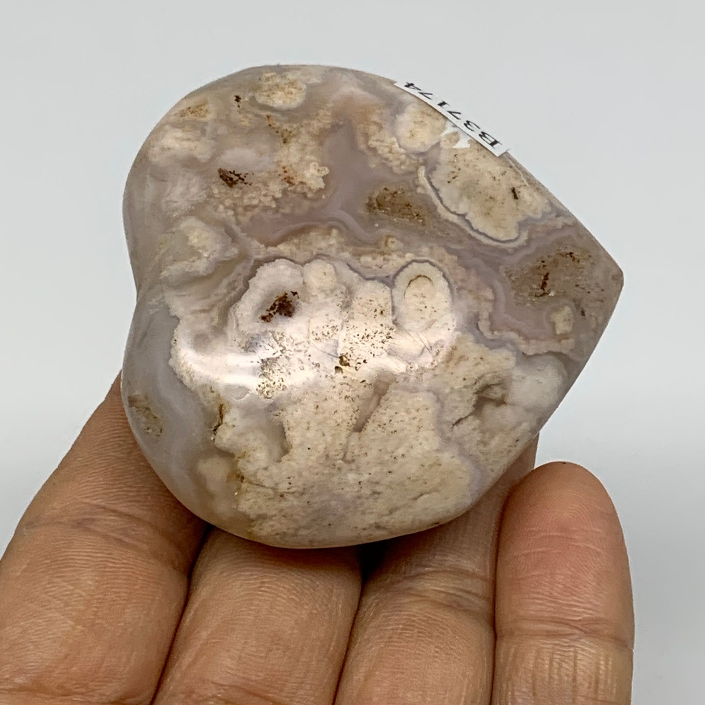 0.23 lbs, 2.1"x2.3"x1", Cherry Blossom Flower Agate Heart Crystal, B37174